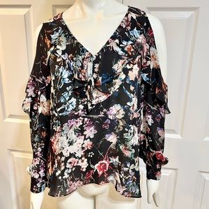 PARKER-Gorgeous Silk Ruffle Sleeve & Neckline-Cold Shoulder Blouse-Sz S-EUC